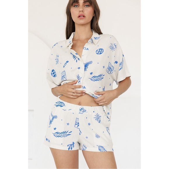 Cali1850 Tops - CALI 1850 Printed Linen Shirt & Short Set